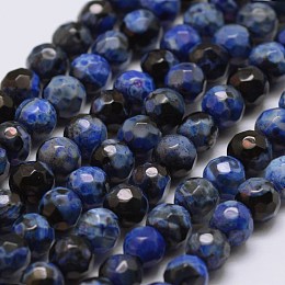 Honeyhandy Faceted Natural Fire Crackle Agate Beads Strands, Round, Dyed & Heated, Blue, 4mm, Hole: 0.8mm, about 90~92pcs/strand, 14 inch(35.6cm)