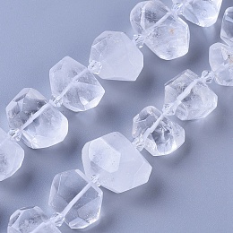 Honeyhandy Natural Quartz Crystal Beads Strands, Rock Crystal, Faceted, Nuggets, 9~15x15~21x8~14mm, Hole: 0.8mm, about 24pcs/strand, 15.4 inch(39.2cm)