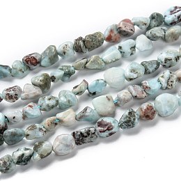 Honeyhandy Natural Larimar Beads Strands, Nuggets, Tumbled Stone, 5~8.5x5.5~7x3.5~4mm, Hole: 0.7mm, about 64pcs/strand, 16.34''(41.5cm)