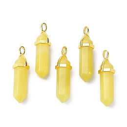 Honeyhandy Natural Peridot Pointed Pendants, with Random Brass Pendant Hexagon Bead Cap Bails, Golden, Bullet, 38.5~40x12~12.5x10~11mm, Hole: 3x4.5mm