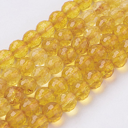 Honeyhandy Natural Quartz Crystal Beads Strands, Dyed & Heated, Imitation Citrine, Faceted, Round, Goldenrod, 4mm, Hole: 1mm, about 46pcs/strand, 7.4 inch