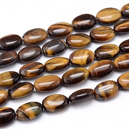 Honeyhandy Natural Tiger Eye Flat Oval Bead Strands, 14x10x6mm, Hole: 1mm, about 29pcs/strand, 15.7 inch