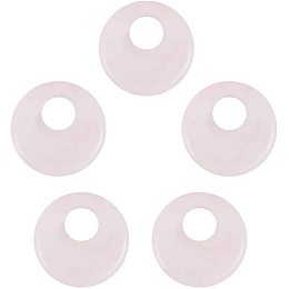 Arricraft 5pcs Gemstone Beads, Rose Quartz Pendants, Flat Round Donut Stone Beads Pendants for Jewelry Making