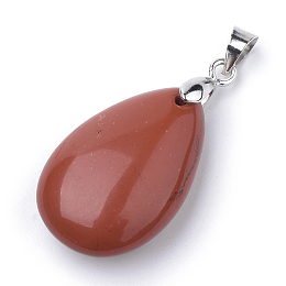 Honeyhandy Natural Red Jasper Pendants, with Alloy Findings, teardrop, Platinum, 23~24x14x8mm, Hole: 4x5mm