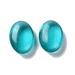 Glass Beads, No Hole, Oval, Deep Sky Blue, 13x9x4.5mm