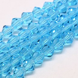 Honeyhandy Imitate Austrian Crystal Bicone Glass Beads Strands, Grade AA, Faceted, Deep Sky Blue, 3x3mm, Hole: 1mm, about 120~125pcs/strand, 14.8 inch