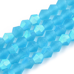 Honeyhandy Imitate Austrian Crystal Bicone Frosted Glass Beads Strands, Grade AA, Faceted, Deep Sky Blue, 4x4mm, Hole: 1mm, about 87~89pcs/strand, 13.19~13.39 inch(33.5~34cm)