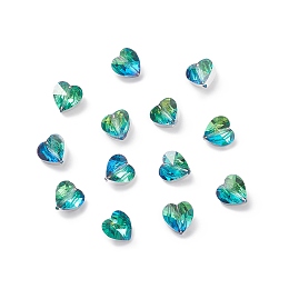 Honeyhandy Transparent Glass Beads, Faceted, Heart, Medium Aquamarine, 10x10x7mm, Hole: 1~1.2mm