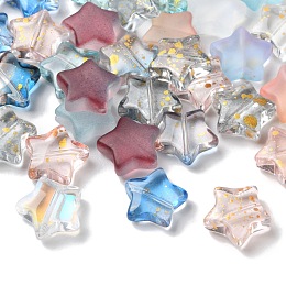 Honeyhandy Transparent Smooth and Frosted Glass Beads, Star, Mixed Color, 12.5x13x5mm, Hole: 1mm