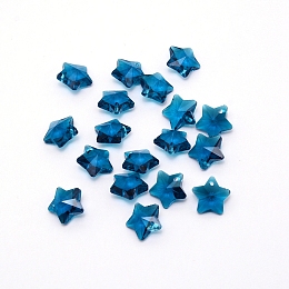 Honeyhandy Transparent Glass Pendants, Faceted, Star Charms, Marine Blue, 13x13.5x7mm, Hole: 1mm