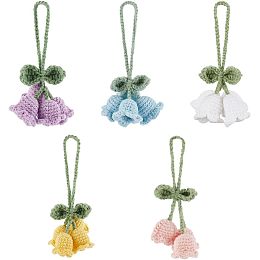 FINGERINSPIRE 5 Pcs Crochet Flowers Crochet Bluebell Flower Pendant Knitted Bell Orchid Flower Pendant Lily of The Valley Cotton Knitting Hanging Ornament for Bag Car Rear View Mirror Keychain Decor