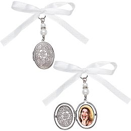 SUPERFINDINGS 2Pcs Wedding Bouquet Charm Oval Bridal Wedding Bouquet Photo Charms 316 Stainless Steel Locket Pendants Decoration 75mm Memorial Angel Photo Charm for Engagement Bridal Party Decor