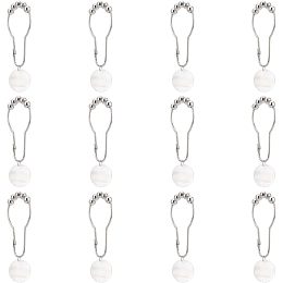 12 Pcs Shower Curtain Rings, Creamy White Iron Shell Curtain Hooks Decorative Shower Curtain Rings with Flat Round Pendants for Bathroom Shower Curtain Rod