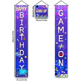 Arricraft 3 Pcs/Set Happy Birthday Game ON Banner Door Hanging Banner Hanging Decorations Welcome Couplet Sign Set for Birthday Party Front Door Decor 70.8x11.8in