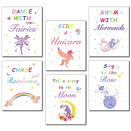 CRASPIRE Wall Art Print Fairy Tale Art Painting Set of 6 Paper Unicorn Wall Decor Colorful Wall Art Poster for Living Room Bedroom Office Decor, Unframed (10 inch x 8 inch)