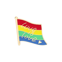 Honeyhandy Creative Zinc Alloy Brooches, Enamel Lapel Pin, with Iron Butterfly Clutches or Rubber Clutches, Rainbow, Flag with Word Love is Love, Colorful, 25x25mm