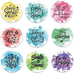 GLOBLELAND 9Pcs Blessing Words Pinback Buttons Be Happy Brooch Pins Picnic Camping Button Badges for Adults Kids Men or Women, 2.3Inch, Mixed Color, Matte Surface