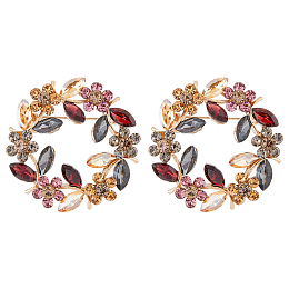 DICOSMETIC Flower Wreath Colorful Rhinestone Brooch, Alloy Lapel Pin for Backpack Clothes, Light Gold, 41x41.5x14mm