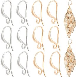 BENECREAT 48Pcs 2 Colors Real 18K Gold Plated Stud Earring Hook, Brass Silver Coil and Ball Dangle Ear Wires Fish Hooks with Plastic Containers for Jewelry Earring Making, Hole: 1.5mm