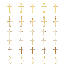 SUPERFINDINGS 36Pcs 6 Styles Small Cross Charms 18K Gold Plated Brass Cross Pendants Jesus Christ Cross Charms Pendants for Jewelry Making Crafting Findings Handmade Craft DIY,Hole: 1~3mm