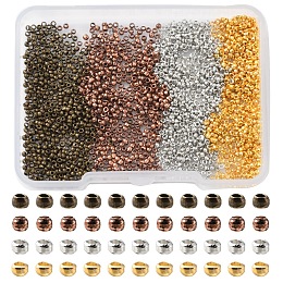 Honeyhandy 2200Pcs 4 Style Brass Crimp Beads, Nickel Free, Rondelle, Mixed Color, 1.5x0.25mm, Hole: 1mm, 550pcs/style