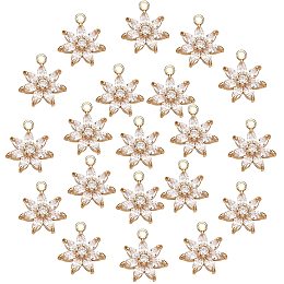 NBEADS 20 Pcs Flower Cubic Zirconia Pendant Charms, Light Gold Daisy Charms Micro Pave Clear CZ Brass Pendant for Jewelry Making