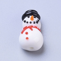 Honeyhandy Handmade Lampwork Beads, Cartoon Christmas Snowman, White, 21.2x12.2x11mm, Hole: 1.4mm
