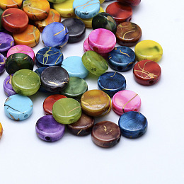 Honeyhandy Drawbench Acrylic Beads, Spray Painted, Flat Round, Mixed Color, 9x3.5mm, Hole: 1mm, about 2500pcs/500g