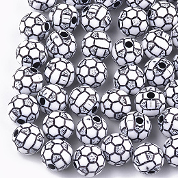 Honeyhandy Craft Style Acrylic Beads, FootBall/Soccer Ball, White, 10x9.5mm, Hole: 2mm, about 900pcs/500g