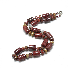 Honeyhandy Natural Red Rainbow Jasper Beaded Necklaces, with Alloy Lobster Clasps, Column, 18.1 inch~18.5  inch(46~47cm), Column: 13~14x10mm