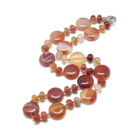 Honeyhandy Natural Carnelian Beaded Necklaces, with Alloy Lobster Clasps, Flat Round, Dyed, 18.1 inch~18.5  inch(46~47cm), Flat Round: 16x6mm