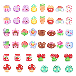 CHGCRAFT 80Pcs 20Styles Printed Animal and Fruit Acrylic Cabochons Resin Flat Backs Charms Lovely Animal and Fruit Resin Cabochons for Hair Clip Phone Case Craft Making, 16-24mm