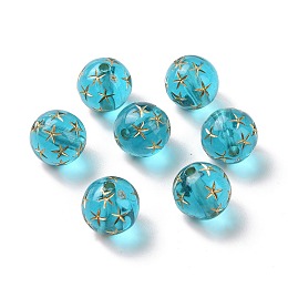 Honeyhandy Transparent Acrylic Beads, Golden Metal Enlaced, Round, Turquoise, 12mm, Hole: 2mm, about 517pcs/500g