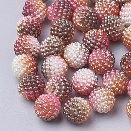 Honeyhandy Imitation Pearl Acrylic Beads, Berry Beads, Combined Beads, Rainbow Gradient Mermaid Pearl Beads, Round, Saddle Brown, 10mm, Hole: 1mm, about 200pcs/bag