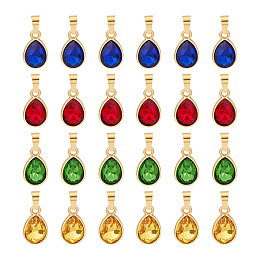 Unicraftale 24Pcs 4 Color Faceted Glass Pendant, with Golden 304 Stainless Steel Findings, Teardrop Charms, Mixed Color, 15x9x4.5mm, Hole: 6x3mm, 6Pcs/color