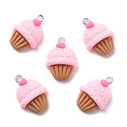 Honeyhandy Resin Pendants, with Platinum Iron Peg Bail, Cake with Heart, Pink, 24x17x8mm, Hole: 2mm