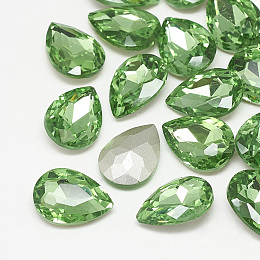 Honeyhandy Pointed Back Glass Rhinestone Cabochons, Back Plated, Faceted, teardrop, Peridot, 14x10x4.5mm