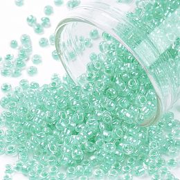 Honeyhandy 12/0 Glass Seed Beads, Transparent Inside Colours Luster, Round Hole, Round, Dark Turquoise, 12/0, 2~2.5x1.5~2mm, Hole: 0.8mm, about 30000pcs/bag