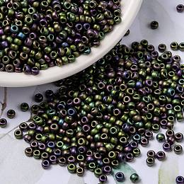 MIYUKI Round Rocailles Beads, Japanese Seed Beads, 8/0, (RR2019) Matte Metallic Eggplant Iris, 8/0, 3mm, Hole: 1mm, about 422~455pcs/bottle, 10g/bottle