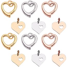 AHANDMAKER 24Pcs 2 Style 304 Stainless Steel Heart Pendant, Stamping Tags Heart Charm Pendant, Light Gold Heart Charms Open Heart Floating Pendants for DIY Crafting Jewelry Findings