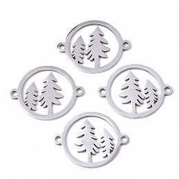 Honeyhandy Christmas 201 Stainless Steel Links Connectors, Laser Cut, Ring with Christmas Tree, Stainless Steel Color, 19x15x1mm, Hole: 1.4mm