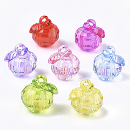 Honeyhandy Transparent Acrylic Pendants, Faceted, Apple, Mixed Color, 24.5x23.5x20.5mm, Hole: 3mm, about 102pcs/500g