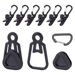 SUPERFINDINGS Plastic & Aluminium Alloy Tarp Clips, with Carabiner Clips, for Outdoors Camping Awning Tent, Black, 3 sets/bag