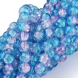 Arricraft 1Strand Two Tone Transparent Crackle Glass Round Beads Strands, Dodger Blue, 8mm, Hole: 1.3~1.6mm, about 100pcs/strand, 31.4 inches