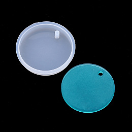 Honeyhandy Pendant Silicone Molds, Resin Casting Molds, For UV Resin, Epoxy Resin Jewelry Making, Flat Round, White, Inner Size: 68x12mm, Hole: 5mm