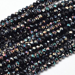 Honeyhandy Faceted Rondelle Half Rainbow Plated Electroplate Glass Beads Strands, Black, 3x2mm, Hole: 0.5mm, about 148pcs/strand, 14.9 inch