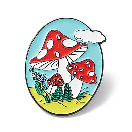 Honeyhandy Oval with Mushroom Enamel Pin, Alloy Brooch for Backpack Clothes, Electrophoresis Black, Colorful, 32x25x1.5mm