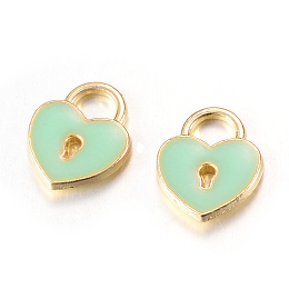 Honeyhandy Alloy Enamel Charms, Heart Padlock, Light Green, 13x11x2mm, Hole: 4mm