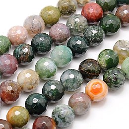 Honeyhandy Natural Indian Agate Beads Strands, Faceted, Round, Mixed Color, 8mm, Hole: 1mm, about 46pcs/strand, 15 inch