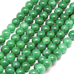 Honeyhandy Natural Yellow Jade Beads Strands, Dyed, Round, Green, 4mm, Hole: 1mm, about 95pcs/strand, 15.75 inch